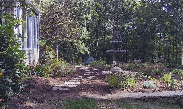 Fountains create a feeling of peace. This garden is one month old.